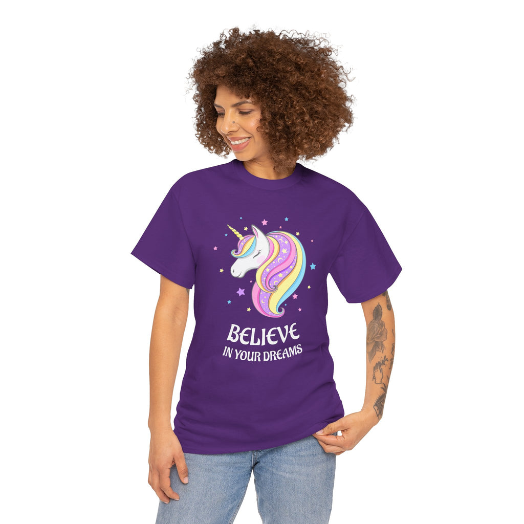 "Believe in Your Dreams" Magical Unicorn Cotton T-Shirt