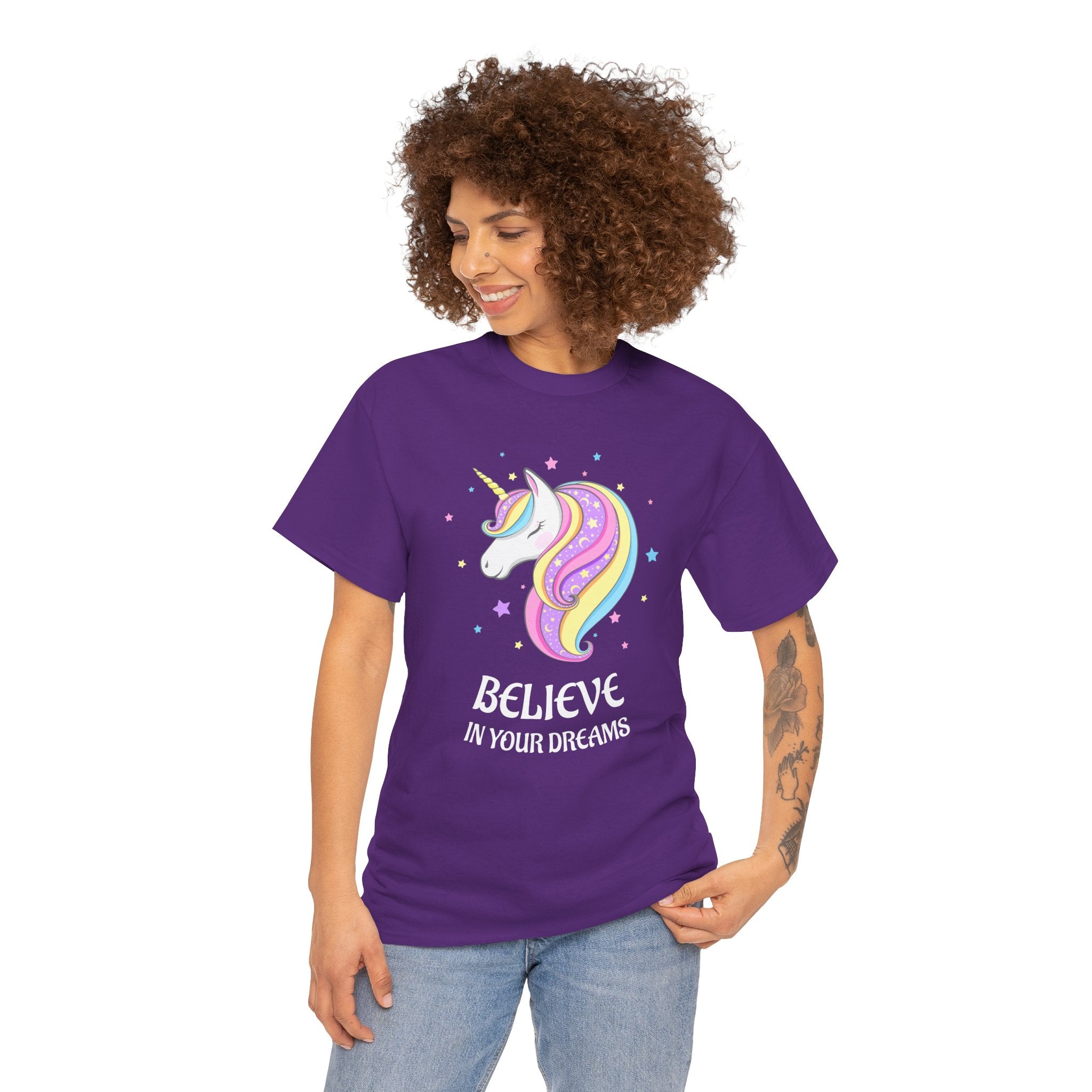 "Believe in Your Dreams" Magical Unicorn Cotton T-Shirt