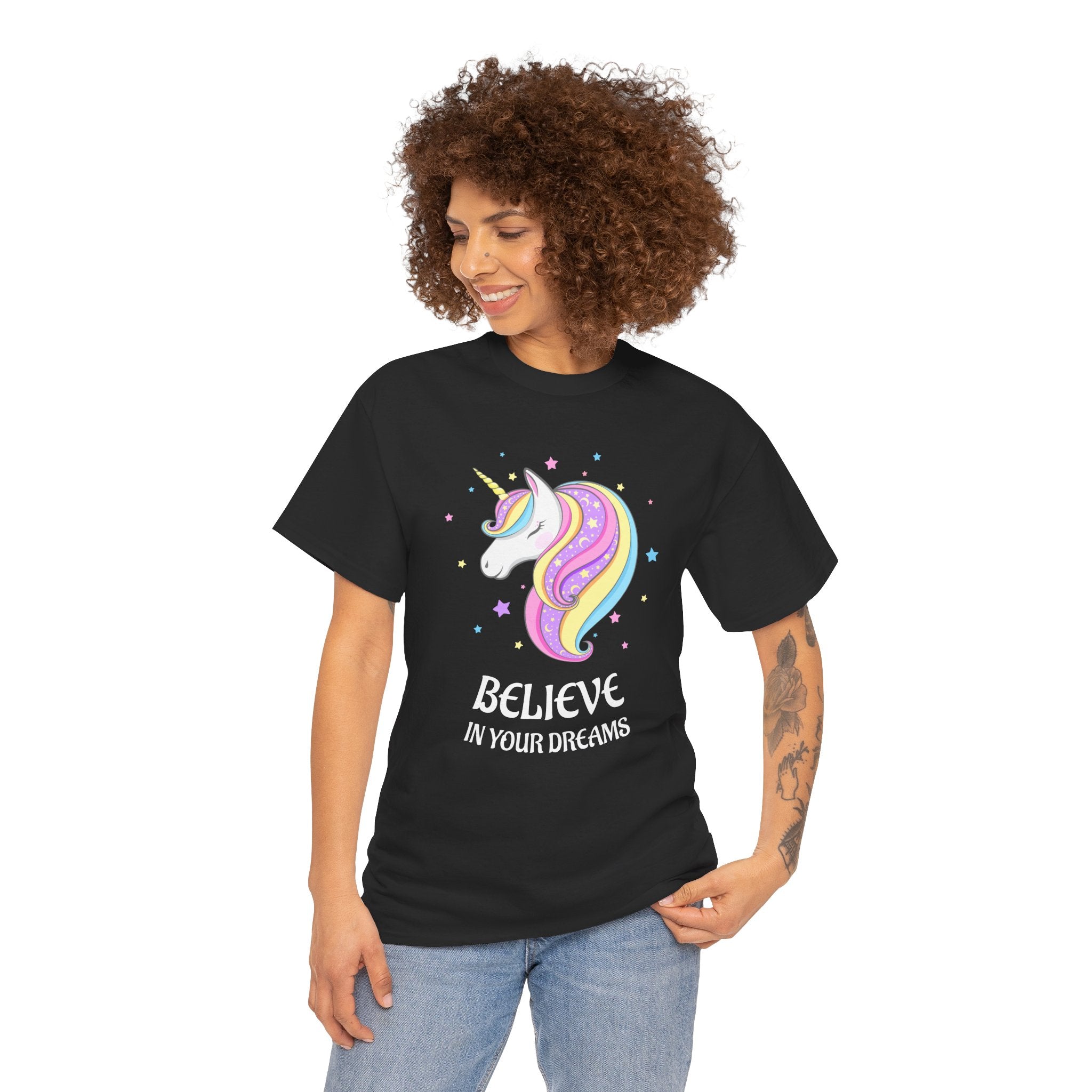 "Believe in Your Dreams" Magical Unicorn Cotton T-Shirt