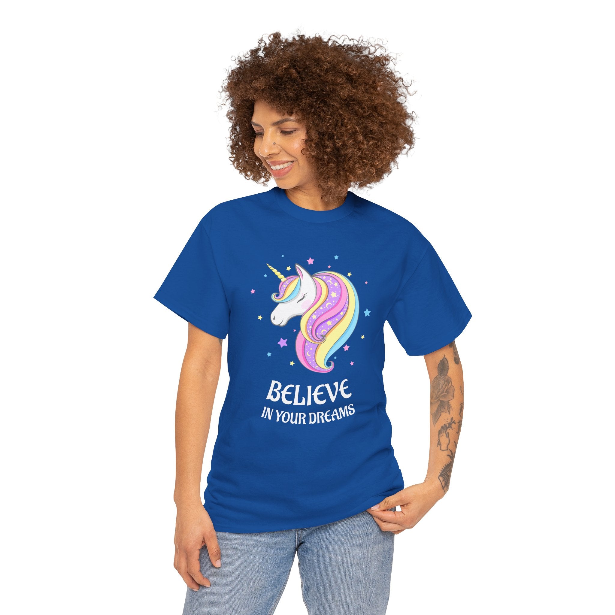 "Believe in Your Dreams" Magical Unicorn Cotton T-Shirt