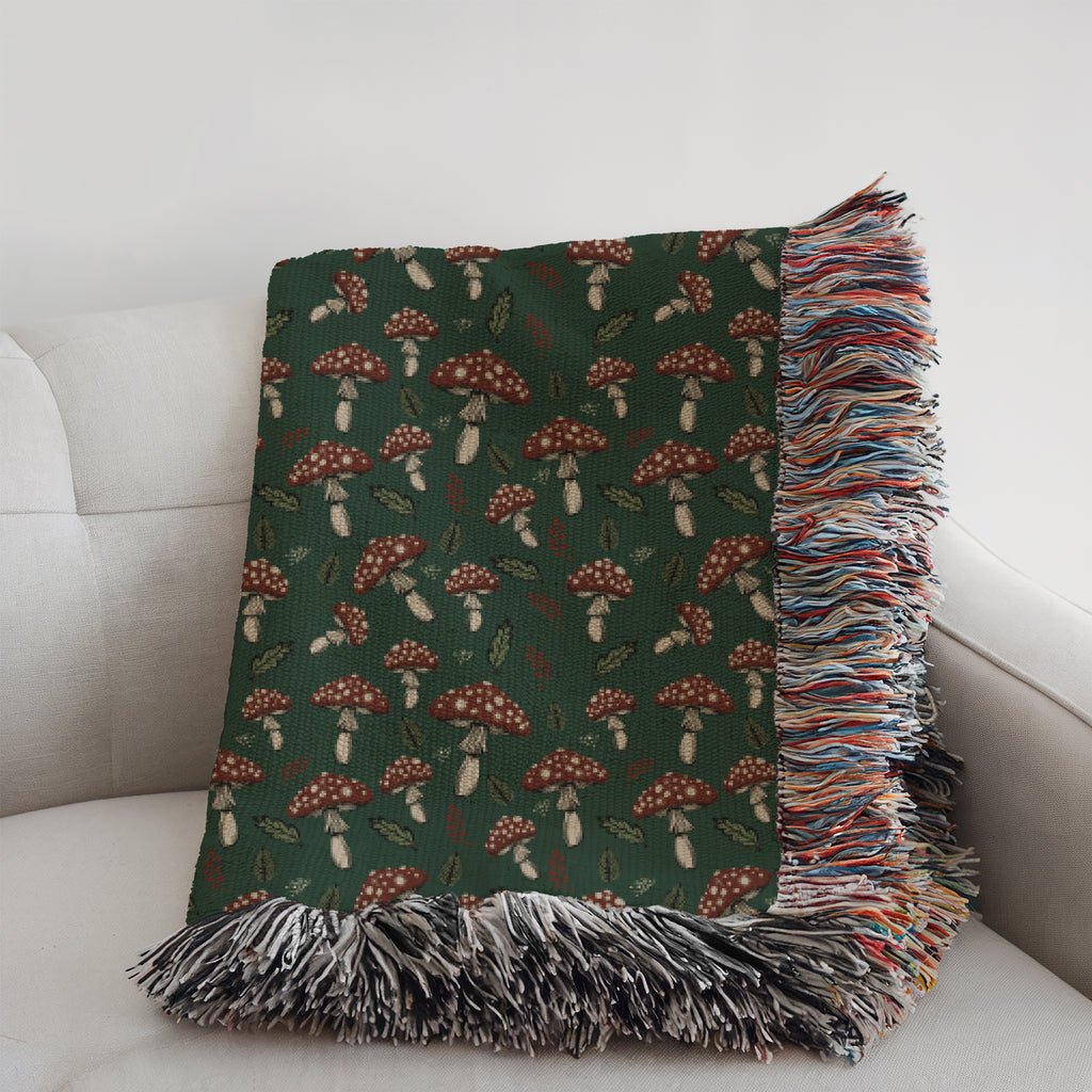 Amanita Muscaria Magic Mushroom Pattern Woven Blanket