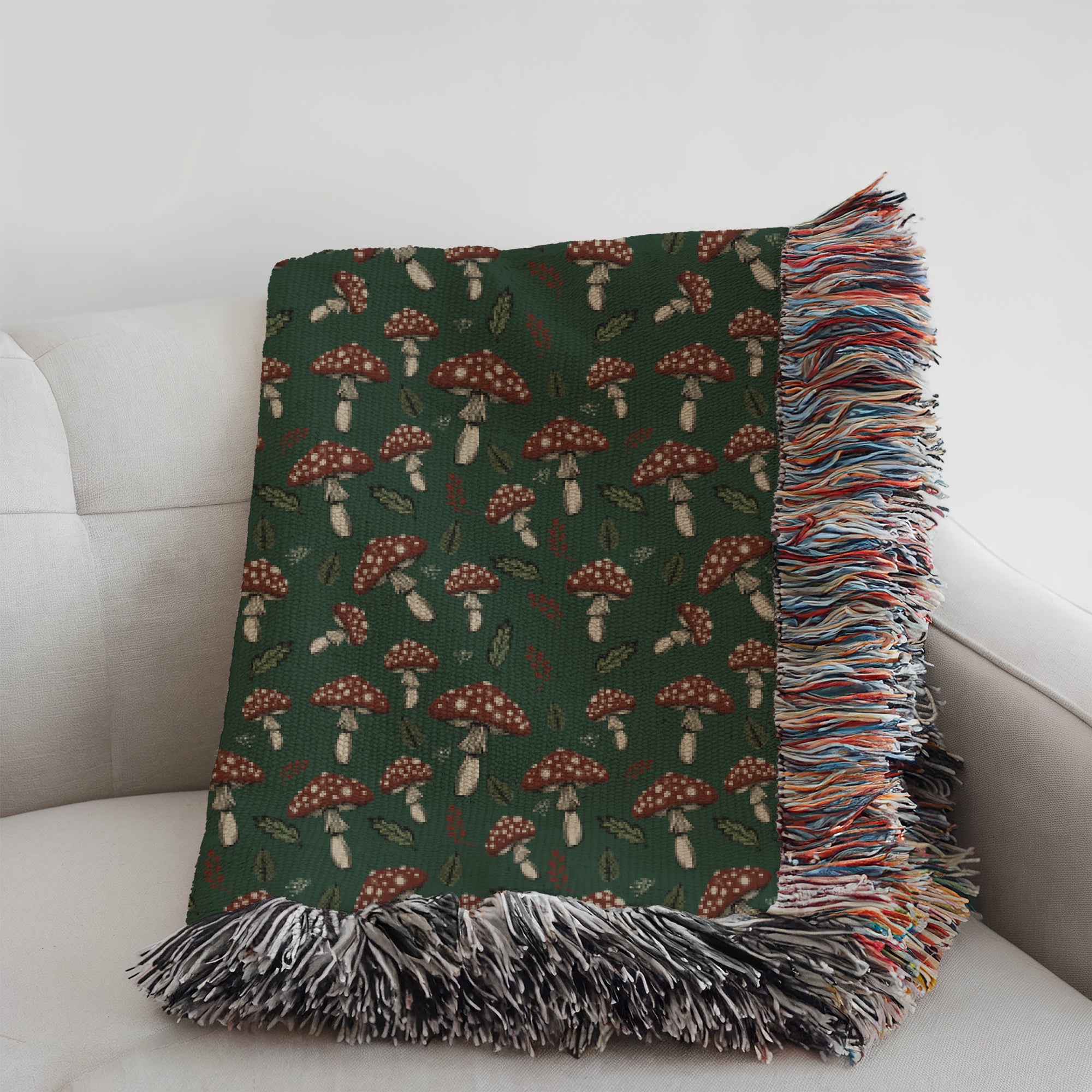 Amanita Muscaria Magic Mushroom Pattern Woven Blanket