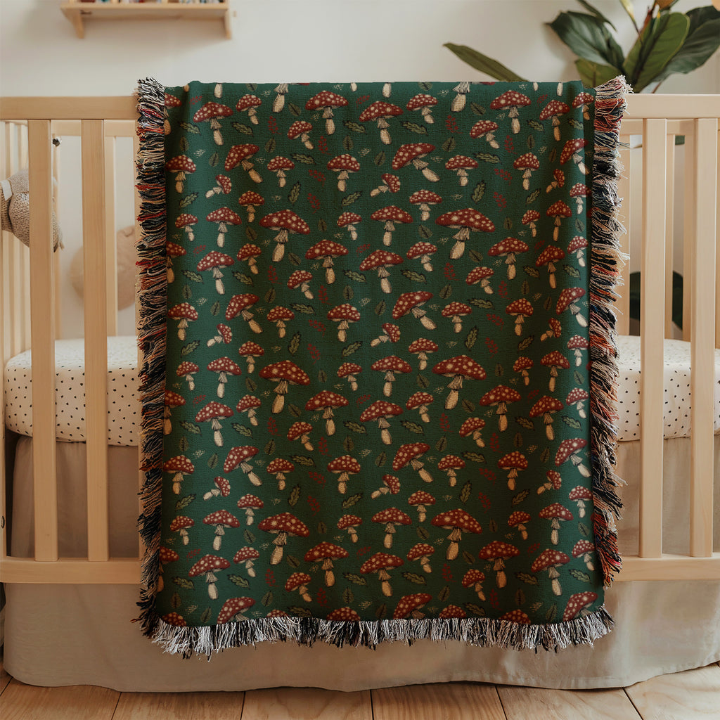 Amanita Muscaria Magic Mushroom Pattern Woven Baby Blanket