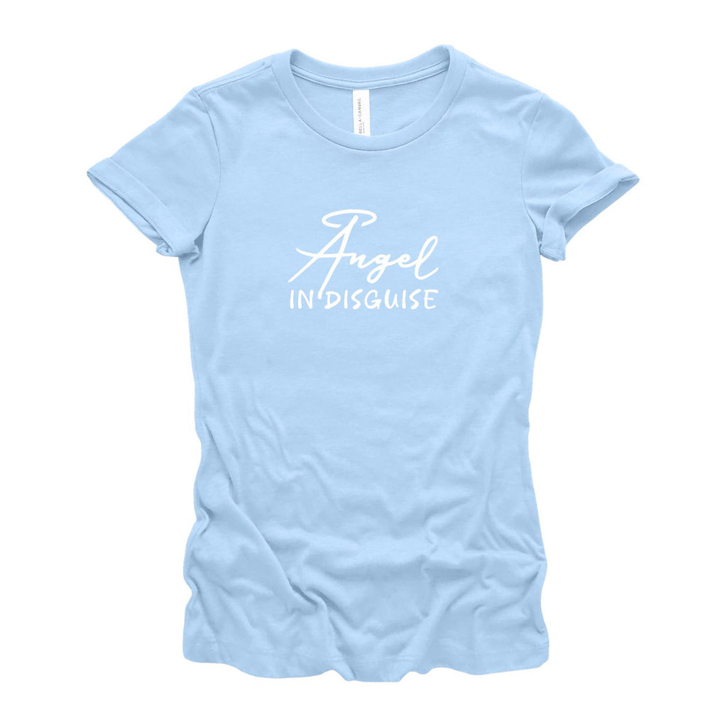 Angel Wings T-Shirt for Women, Cotton, Slim Fit, Baby Blue (Front)