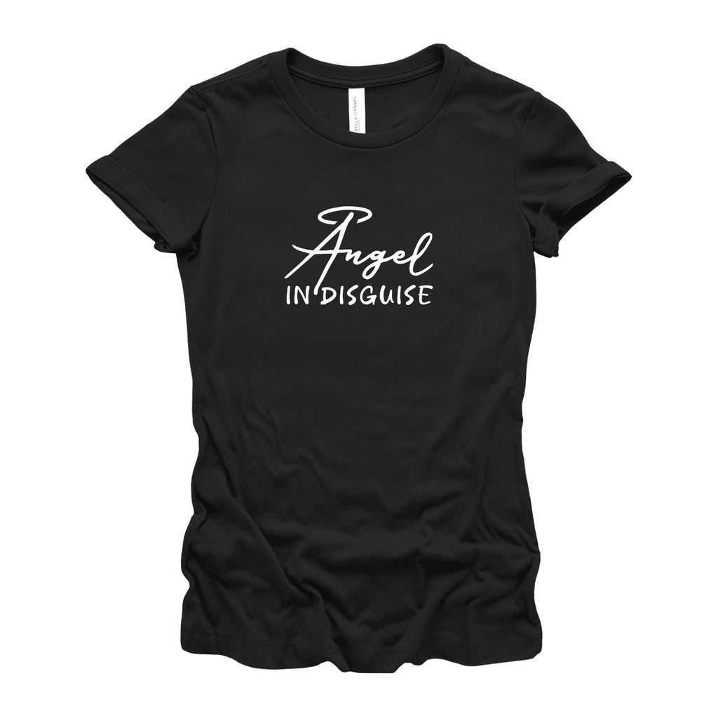 Angel Wings T-Shirt for Women, Cotton, Slim Fit, Black (Front)