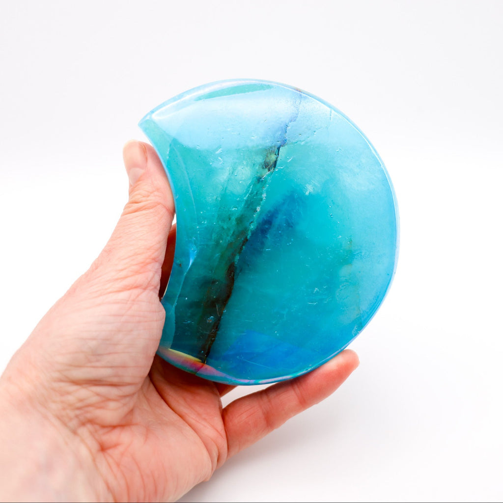 Aura Quartz Crystal Crescent Moon LIght Blue, Turquoise