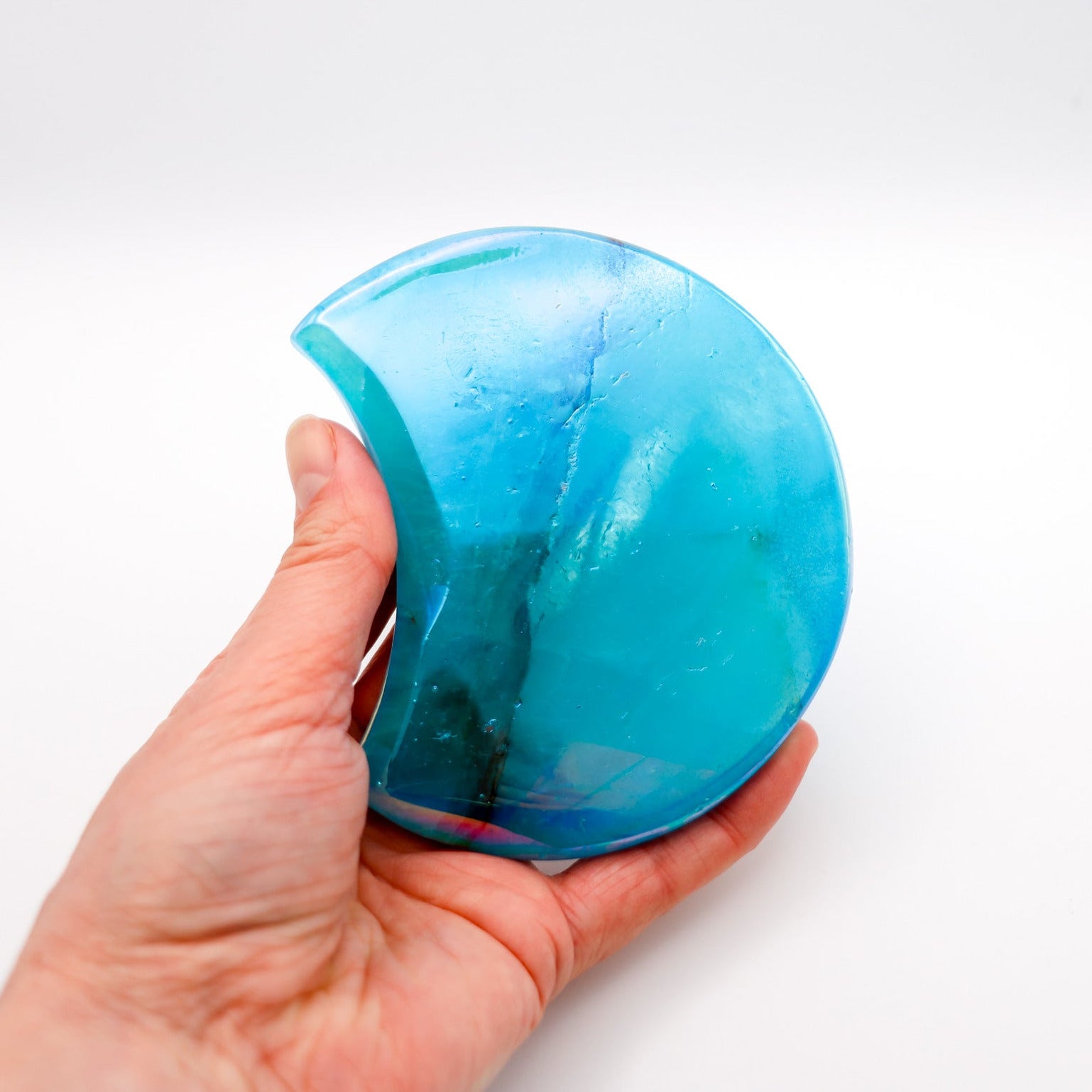 Aura Quartz Crystal Crescent Moon LIght Blue, Turquoise