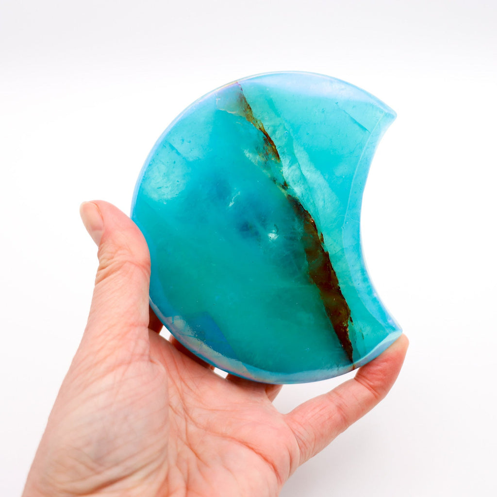 Aura Quartz Crystal Crescent Moon LIght Blue, Turquoise