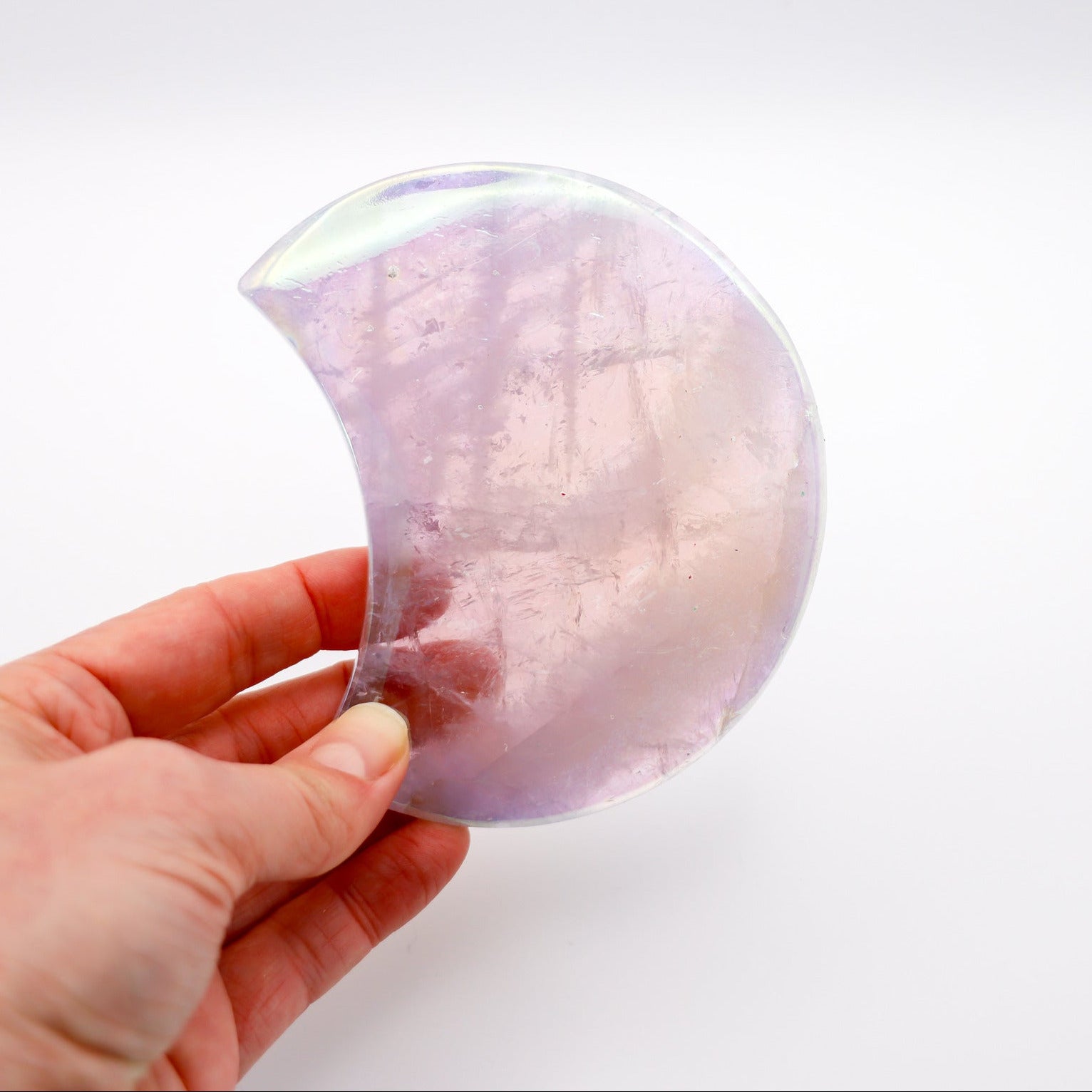 Aura Quartz Crystal Crescent Moon Iridescent Light Purple