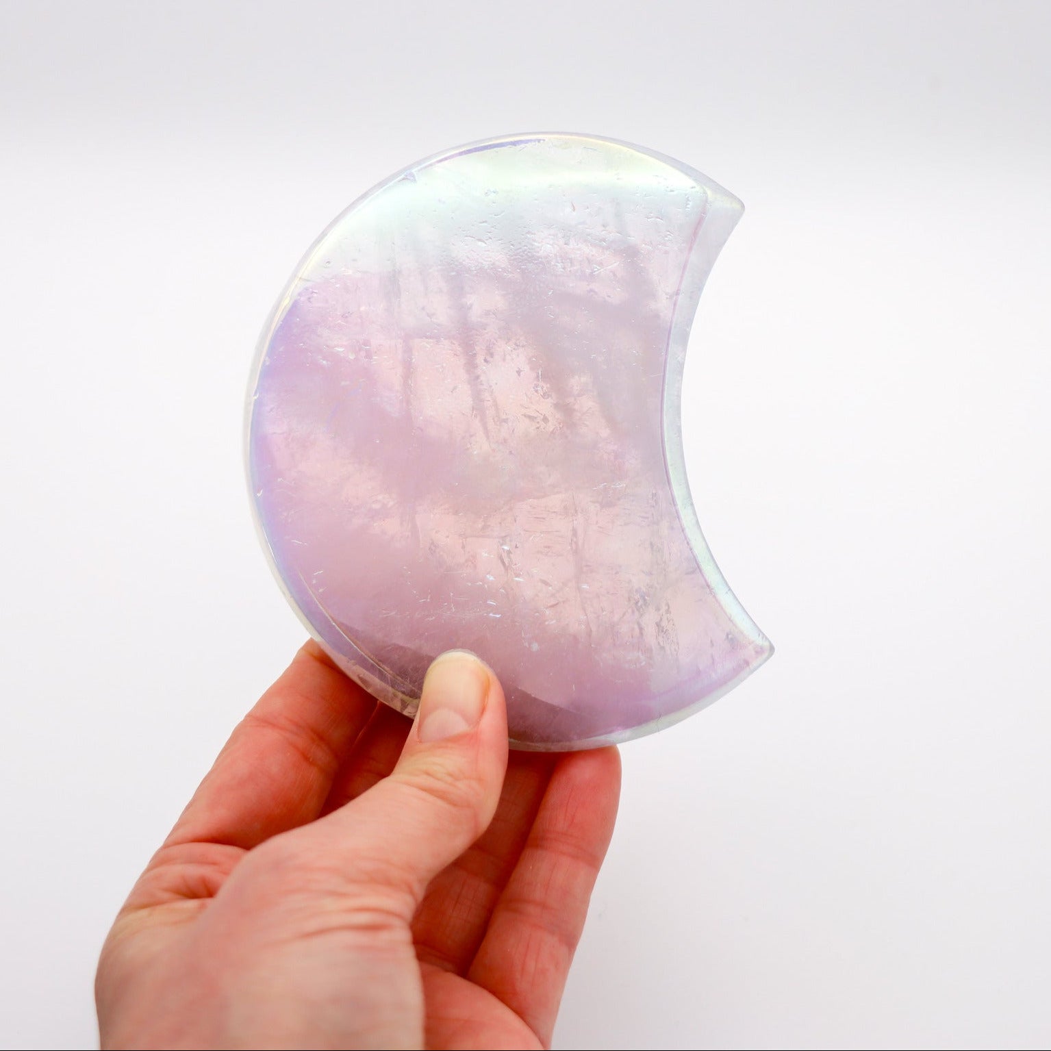 Aura Quartz Crystal Crescent Moon Iridescent Light Purple