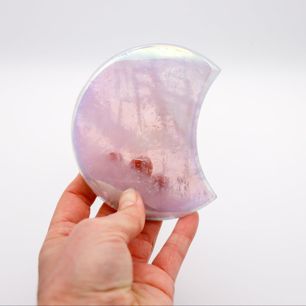 Aura Quartz Crystal Crescent Moon Iridescent Light Purple