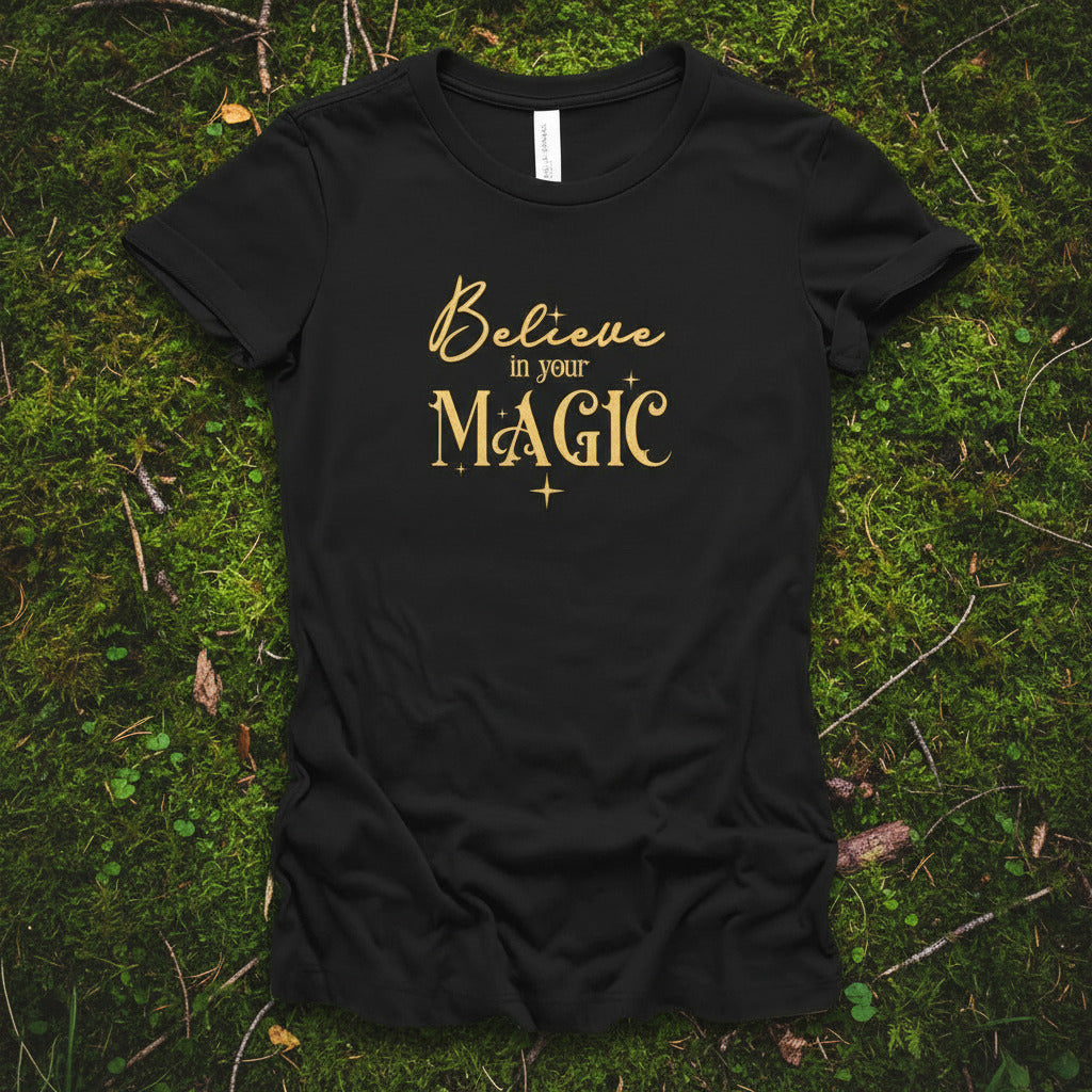 "Believe in Your Magic" Cotton Slim Fit T-Shirt (Black)