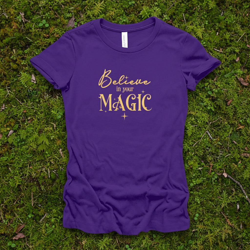 "Believe in Your Magic" Cotton Slim Fit T-Shirt (Purple)