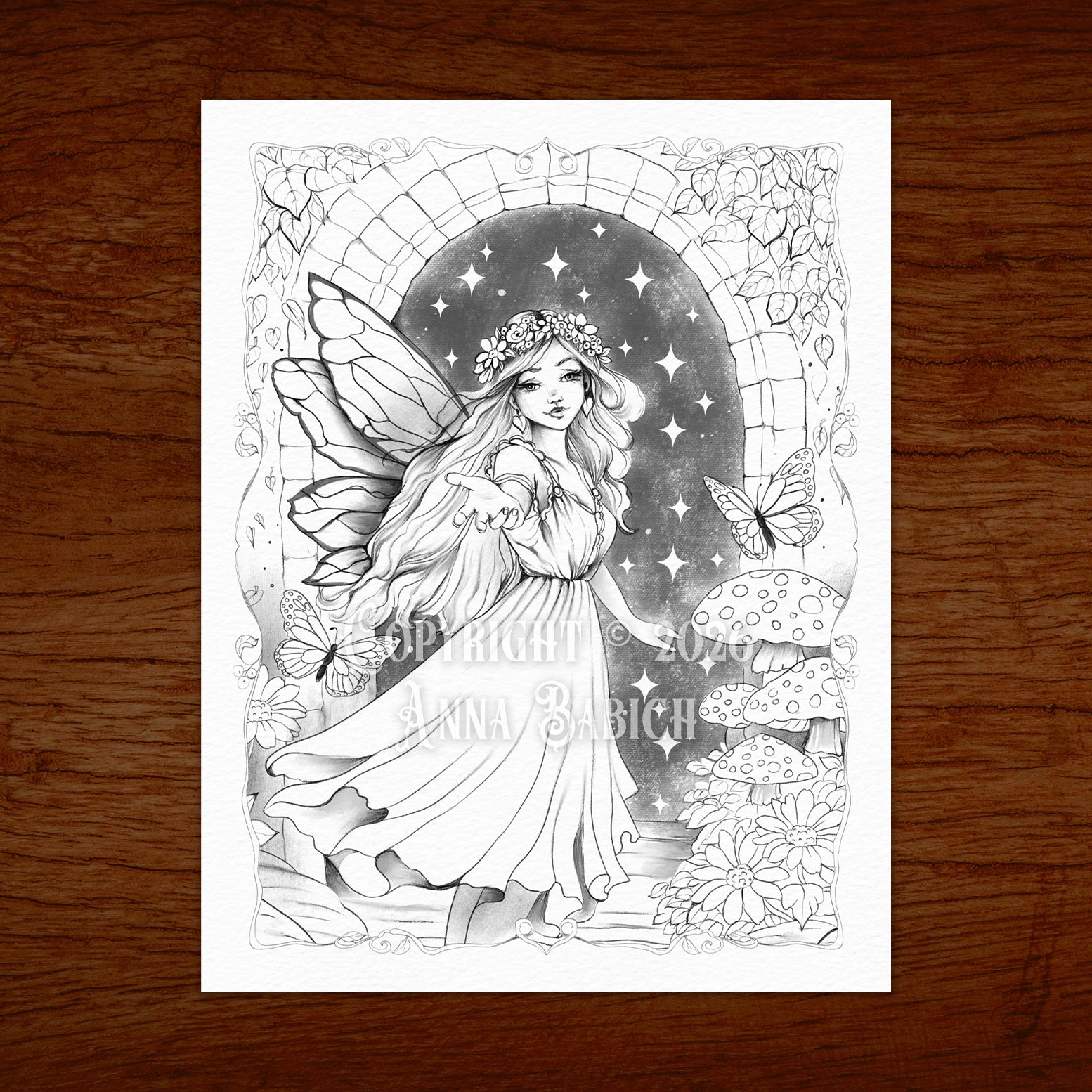 Colouring Card 4.25 x 5.5, The Invitation, Fairy Art by Anna Babich
