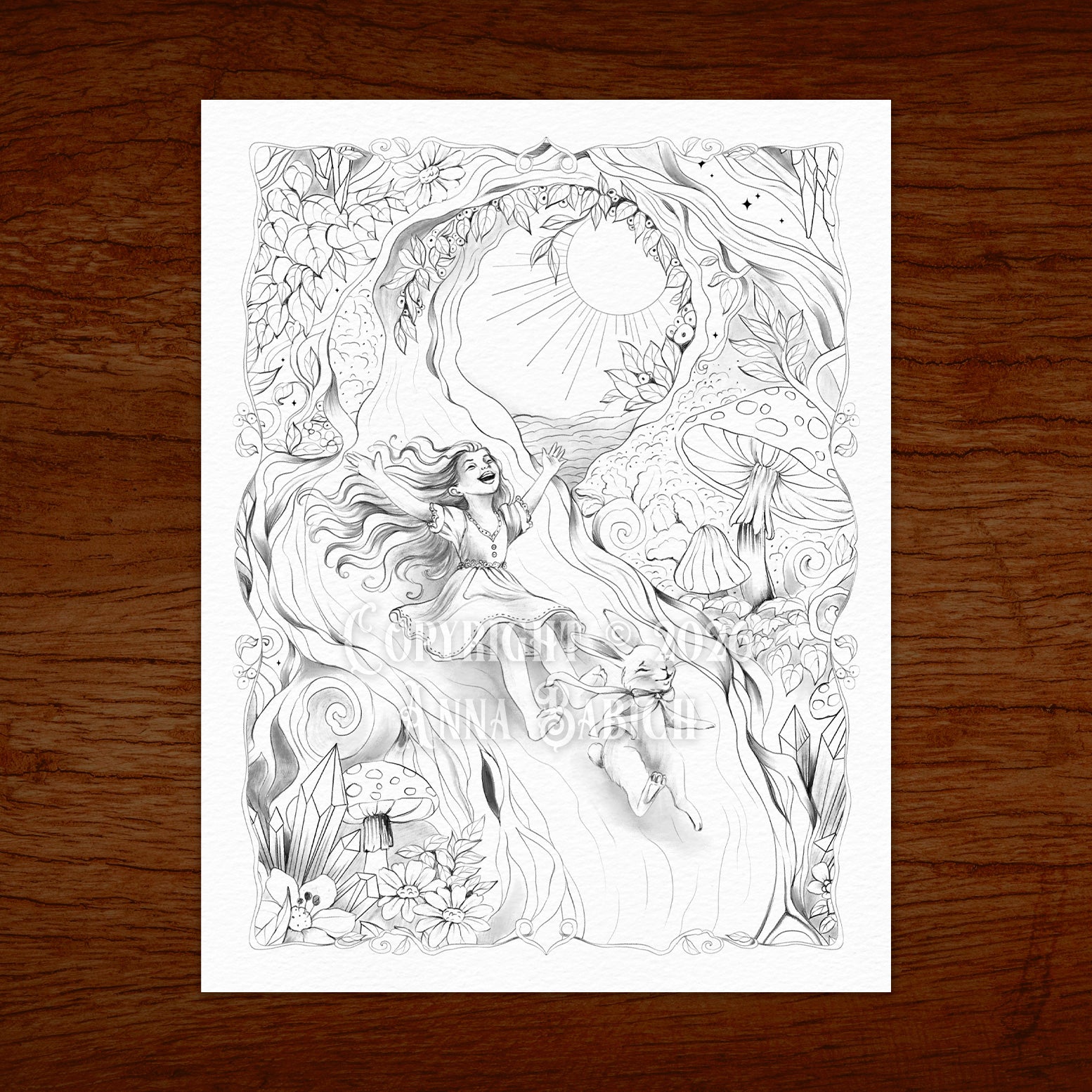Colouring Card 4.25 x 5.5, The Leap, Fairy Art by Anna Babich