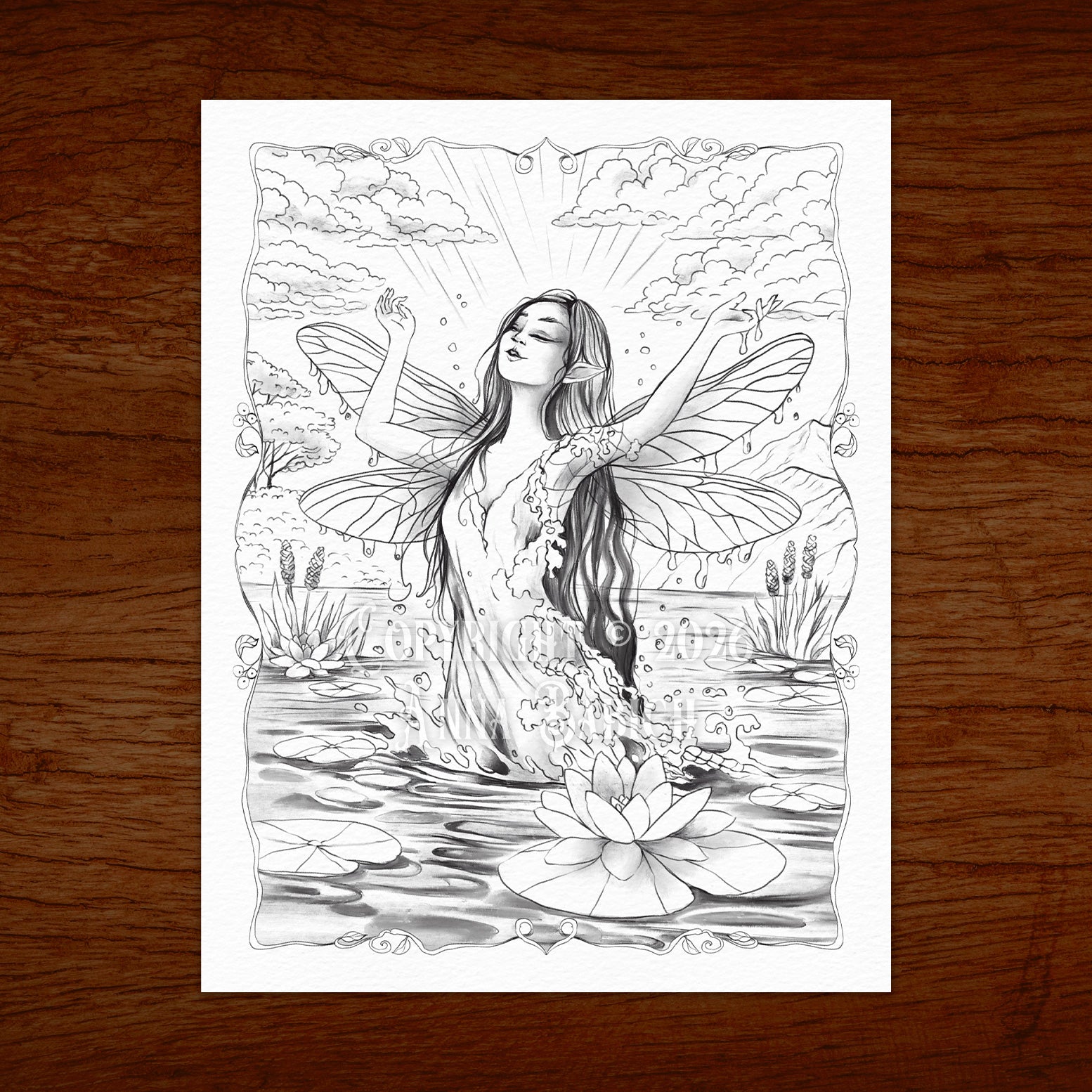 Colouring Card 4.25 x 5.5, Metamorphosis, Fairy Art by Anna Babich