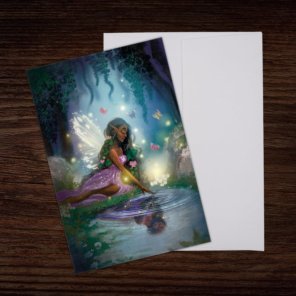 Magic Mirror Folded Greeting Card, Enchanted Fairy Forest (12), with Envelope
