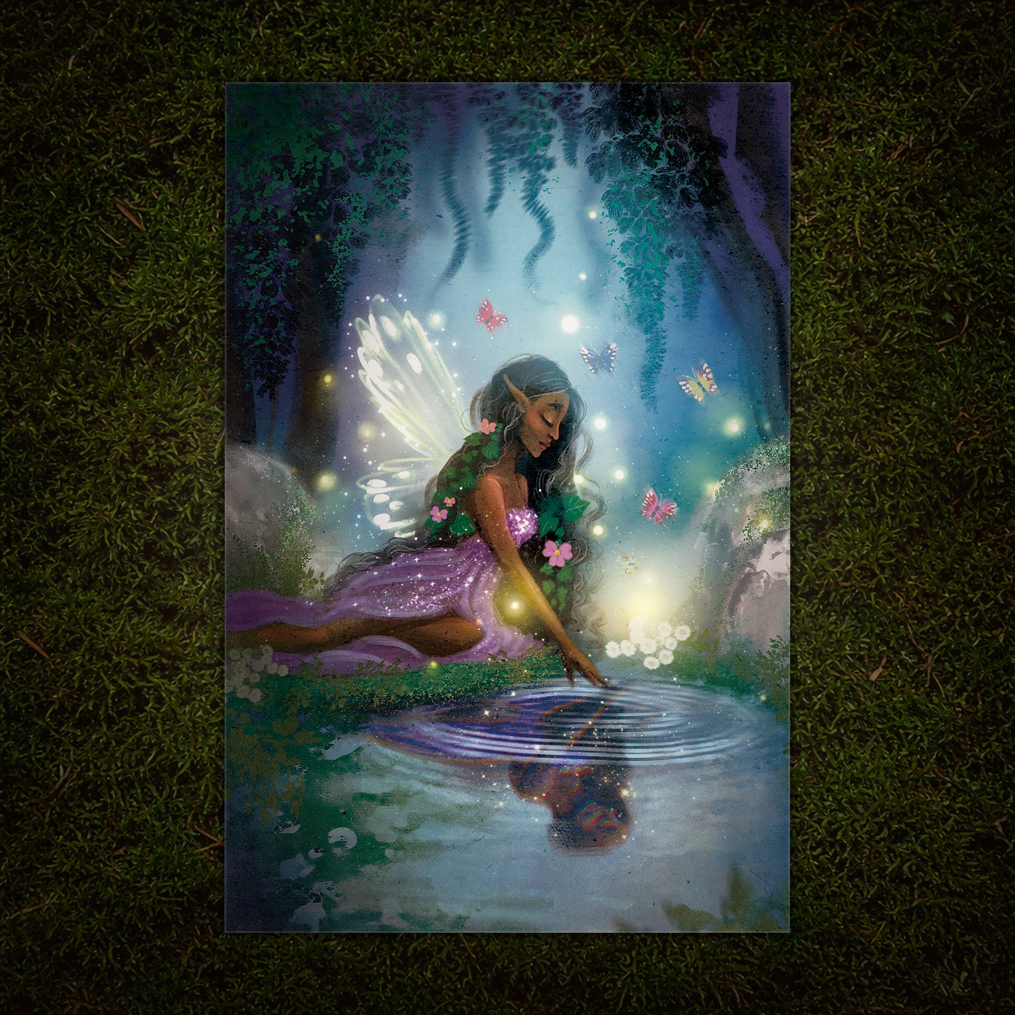 Magic Mirror Folded Greeting Card, Enchanted Fairy Forest (12), 4 x 6 inches