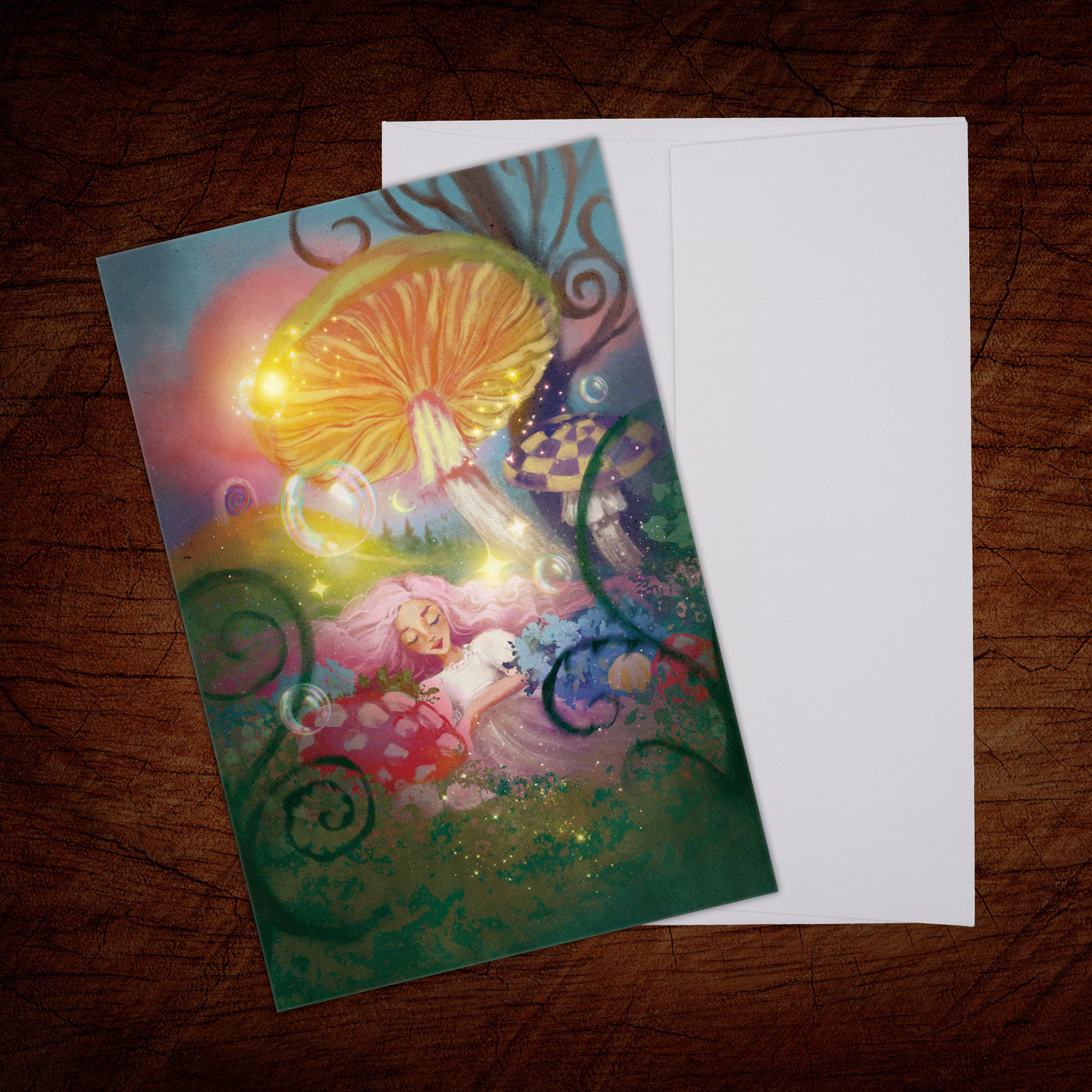 Magical Mushrooms Greeting Card, Enchanted Fairy Forest (13), with Envelope