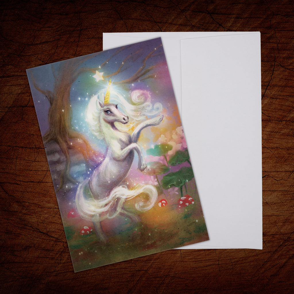 Magical Unicorn Greeting Card, Enchanted Forest Art Print (33), with Envelope