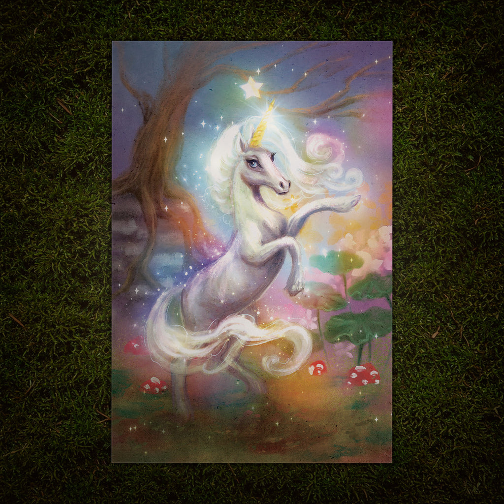 Magical Unicorn Greeting Card, Enchanted Forest Art Print (33), 4 x 6 inches