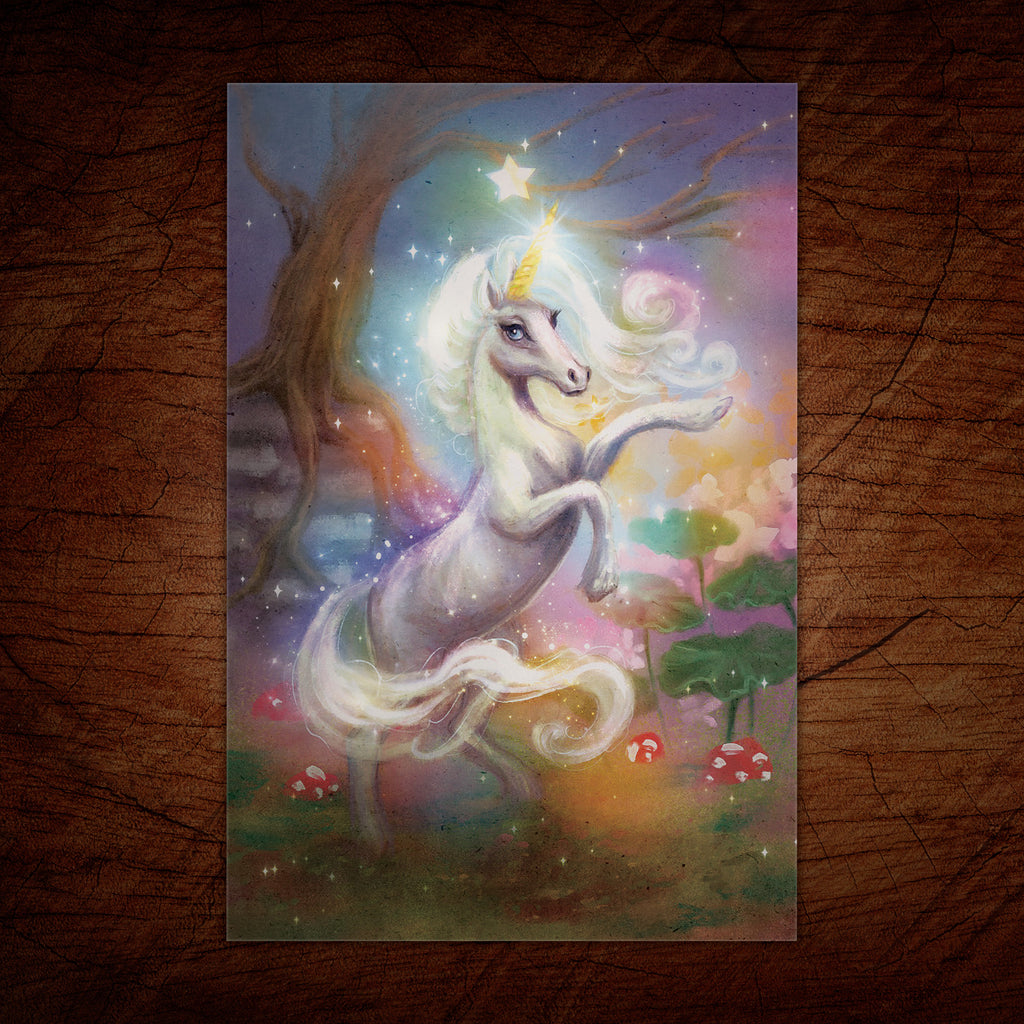 Magical Unicorn Greeting Card, Enchanted Forest Art Print (33), 4 x 6 inches