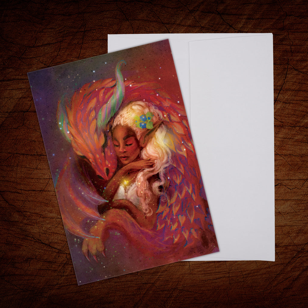 Fairy and Dragon Folded Greeting Card, Enchanted Forest Magic (44), with Envelope