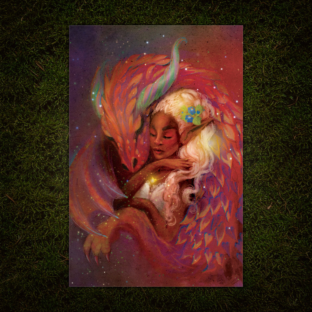 Fairy and Dragon Folded Greeting Card, Enchanted Forest Magic (44), 4 x 6 inches