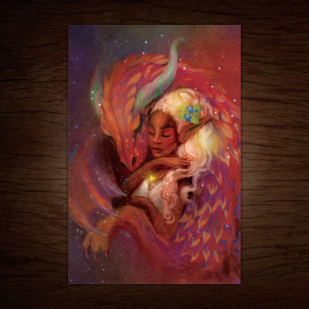 Fairy and Dragon Folded Greeting Card, Enchanted Forest Magic (44), 4 x 6 inches