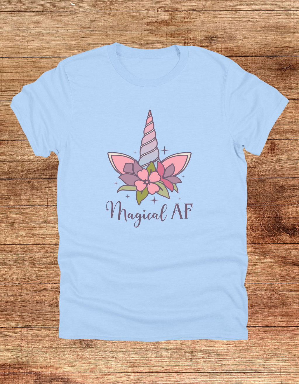 "Magical AF" Unicorn Horn Cotton T-Shirt (Light Blue)