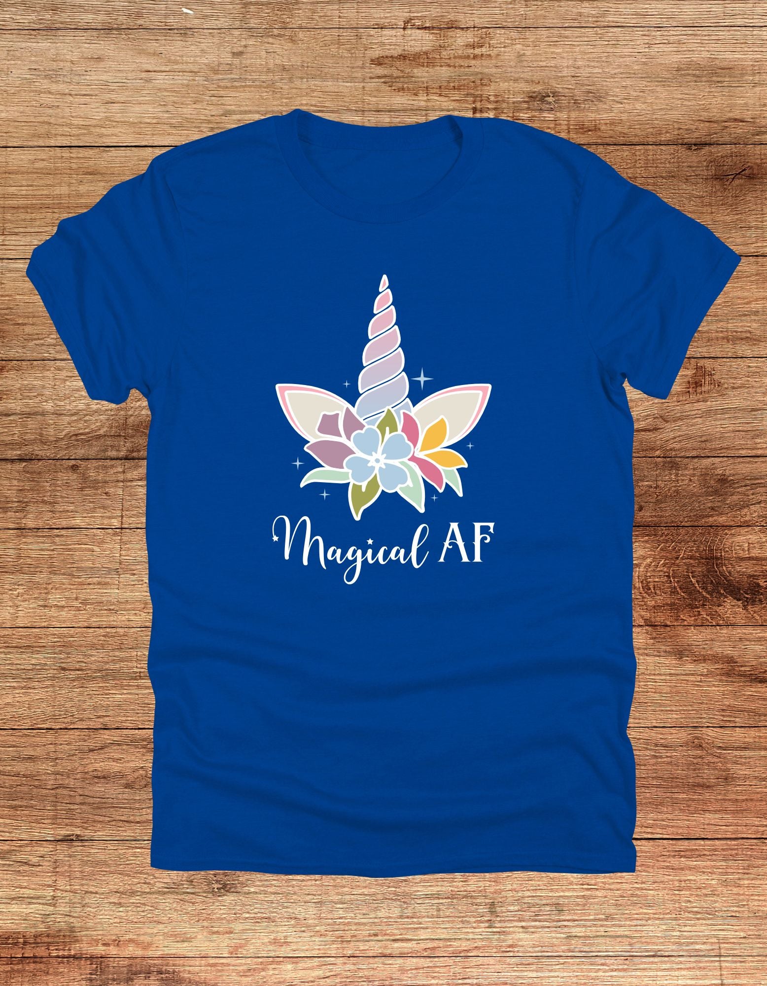 "Magical AF" Unicorn Horn Cotton T-Shirt (Royal Blue)