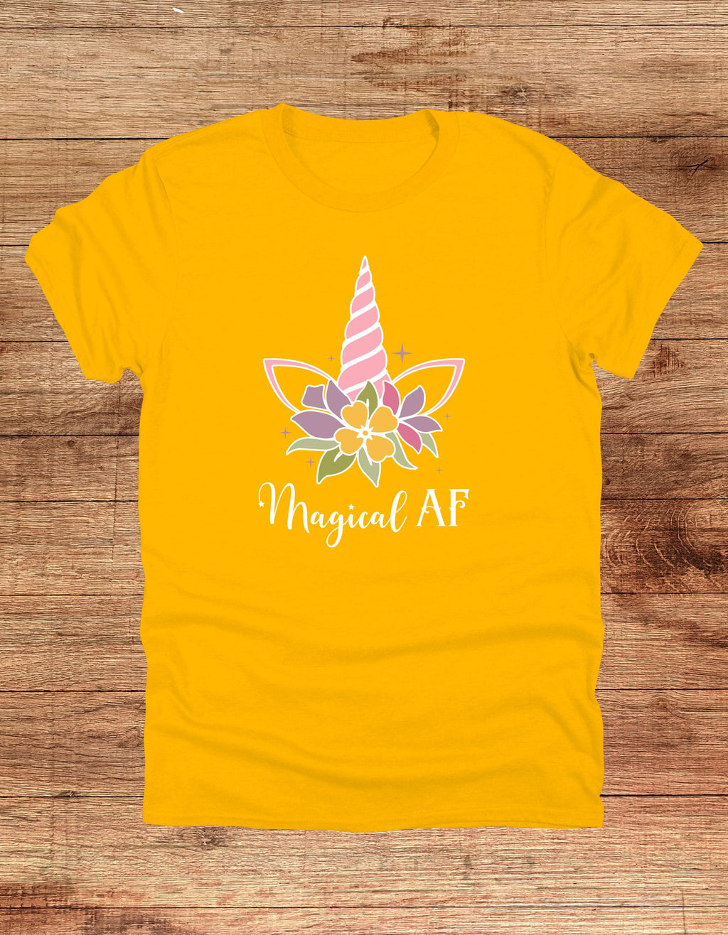 "Magical AF" Unicorn Horn Cotton T-Shirt (Yellow)