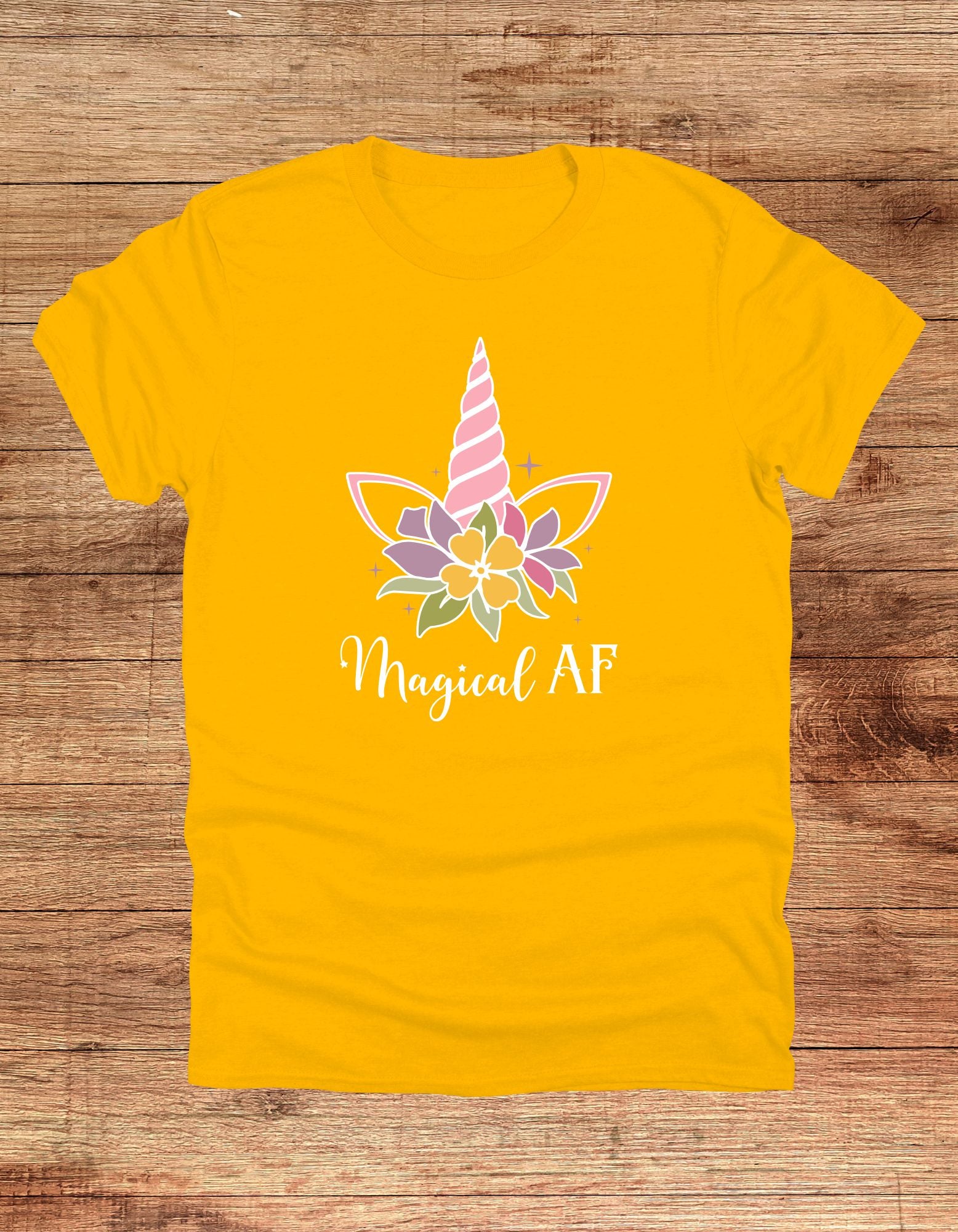 "Magical AF" Unicorn Horn Cotton T-Shirt (Yellow)