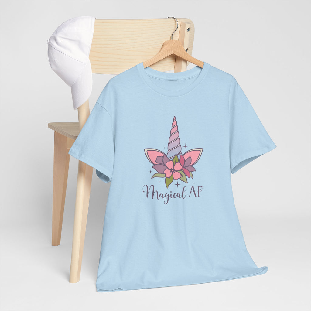 "Magical AF" Unicorn Horn Cotton T-Shirt (Light Blue)