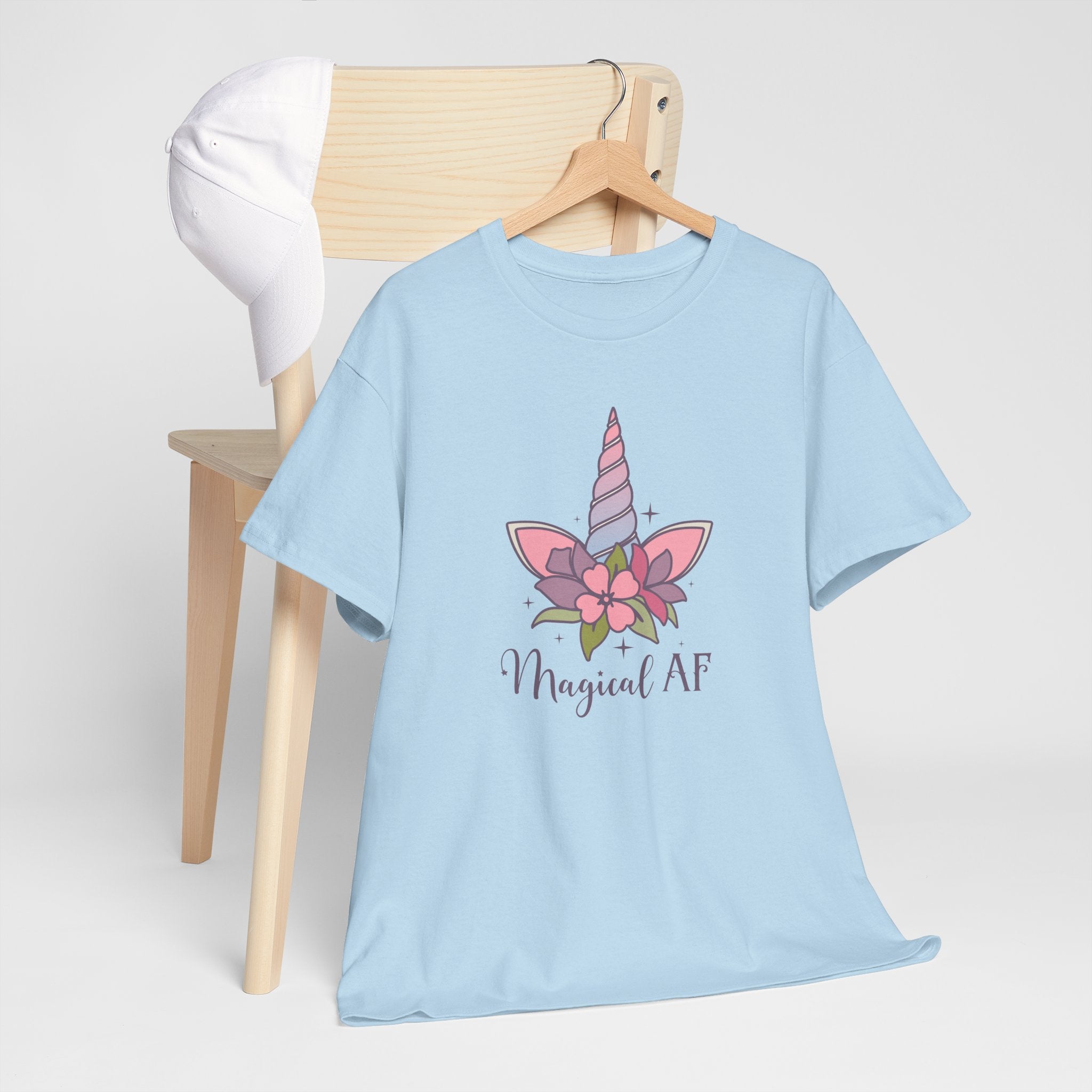 "Magical AF" Unicorn Horn Cotton T-Shirt (Light Blue)