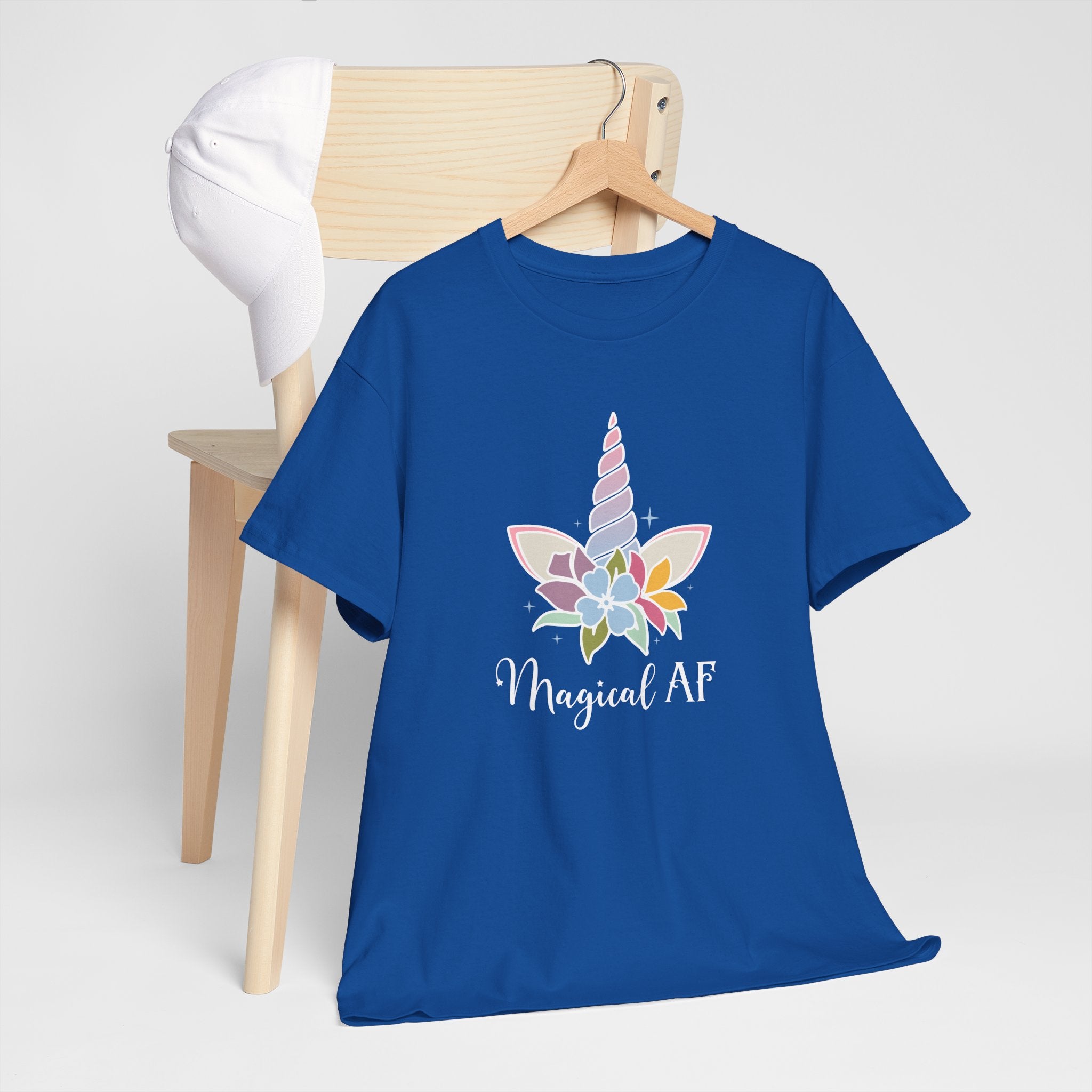 "Magical AF" Unicorn Horn Cotton T-Shirt (Royal Blue)