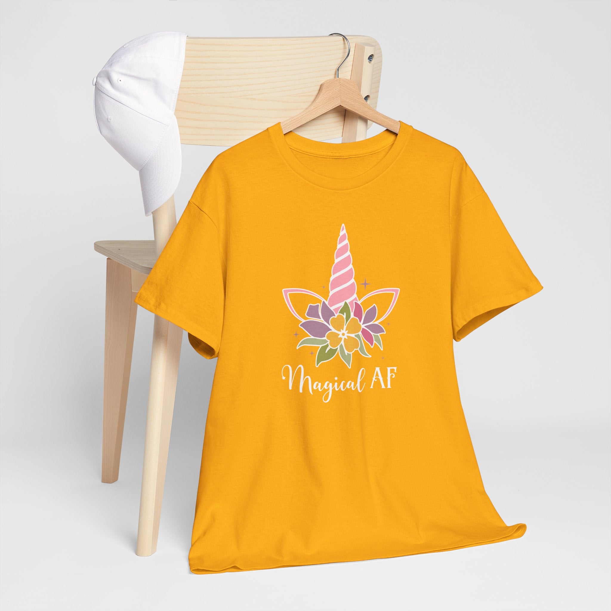 "Magical AF" Unicorn Horn Cotton T-Shirt (Yellow)