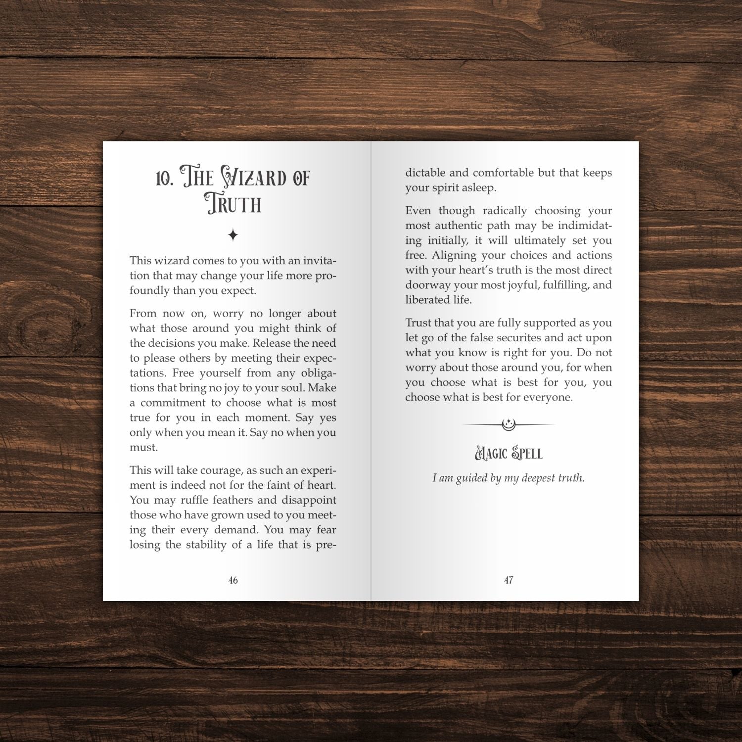 Oracle of the Magical Fairy Forest, Guidebook Spread Sample (Card #10, the Wizard of Truth)